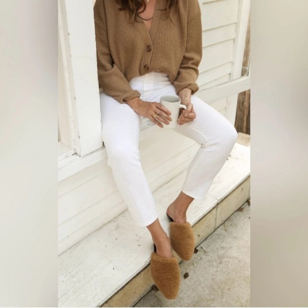 NEW Jenni Kayne Shearling Mule Slip On Flat Shoes Brown Black Leather Slides - Picture 6 of 9